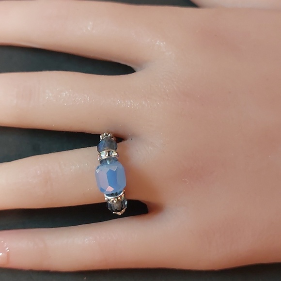 Handmade Blue Crystal Beaded Ring - READ BELOW FOR CUSTOM SIZING👇 - Picture 6 of 6